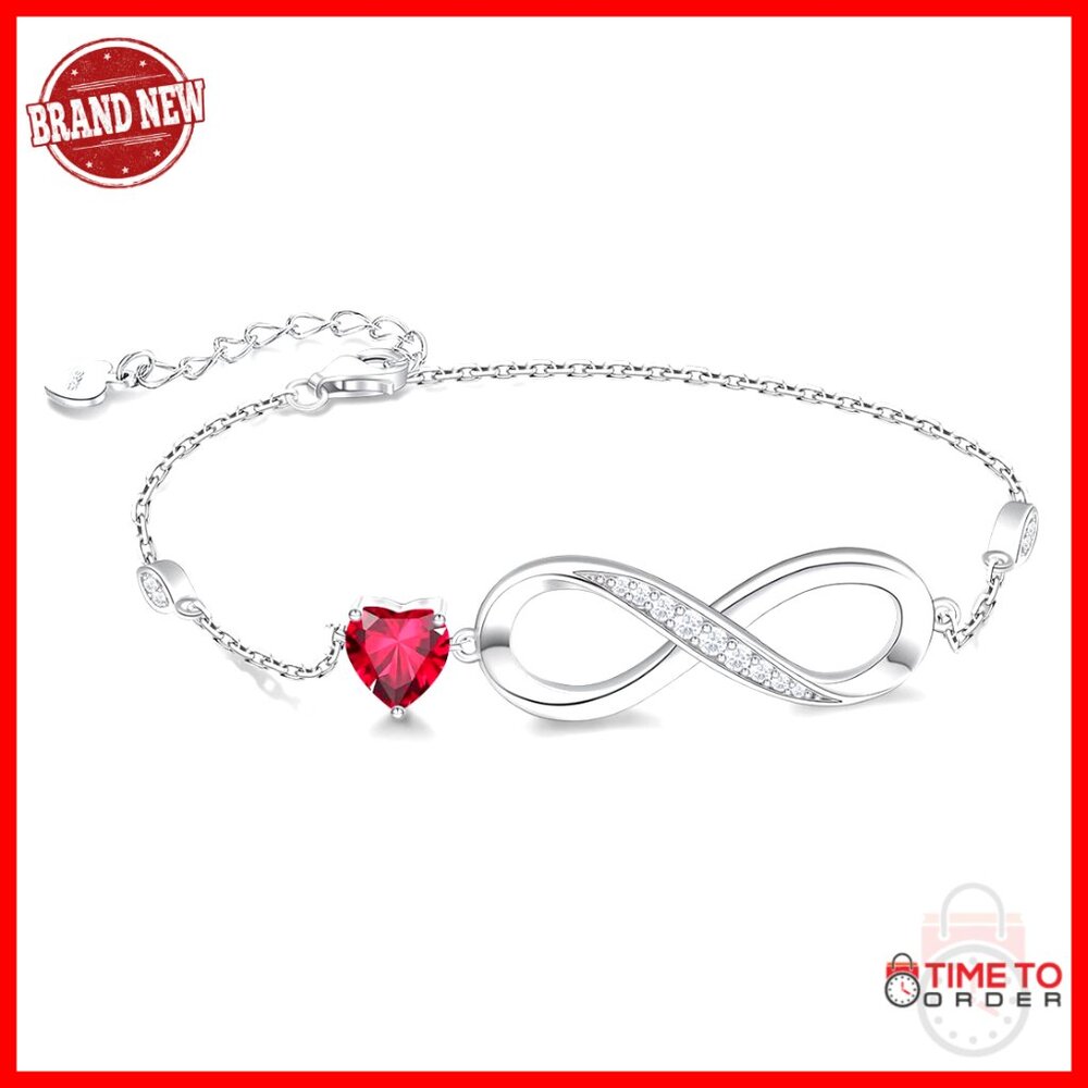 925 Sterling Silver Infinity Heart Charm Bracelet Adjustable Link Chain